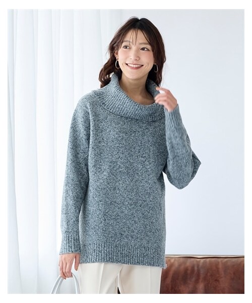 nissen（ニッセン）の「大きいサイズ 静電気が起きにくい洗濯機で洗えるゆるオフタートルニットプルオーバー（ニット/セーター・レディース・杢チャコールグレー/杢ネイビー/黒/杢グリーン/杢ベージュ・L/LL/3L/4L/5L/6L/8L/10L）」の5枚目の写真