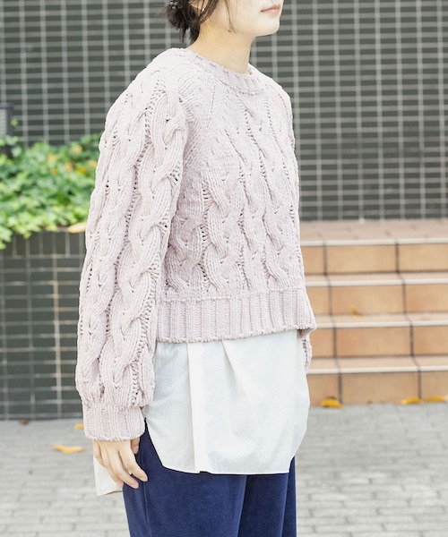 EKAL（エカル）の「ケーブルモールニットプルオーバー（ニット/セーター・レディース・L.ブルー/L.グレー/ブラック・One）」の21枚目の写真