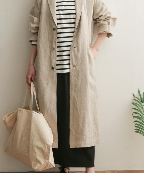 URBAN RESEARCH DOORS(アーバンリサーチドアーズ)の「リネンワイドチェスターコート(チェスターコート・レディース・NATURAL/BLUE・1)」の4枚目の写真