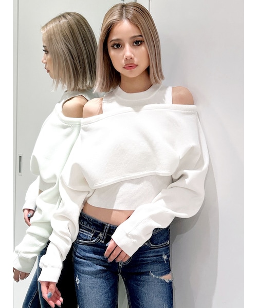 GYDA（ジェイダ）の「MANY WAYニットSETトップス（ニット/セーター・レディース・オフホワイト/ライトミックス/ダークミックス・F）」の2枚目の写真