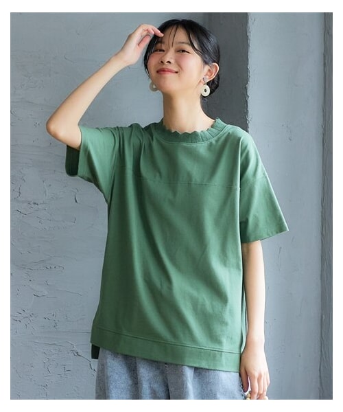 nissen（ニッセン）の「＜大きいサイズ＞かぎ針ネック綿混半袖ソフトカットソープルオーバー（Tシャツ/カットソー・レディース・クラウドブルー/オフホワイト/クラウドピンク/黒/カーキ・L/LL/3L/4L/5L/6L/8L/10L）」の3枚目の写真