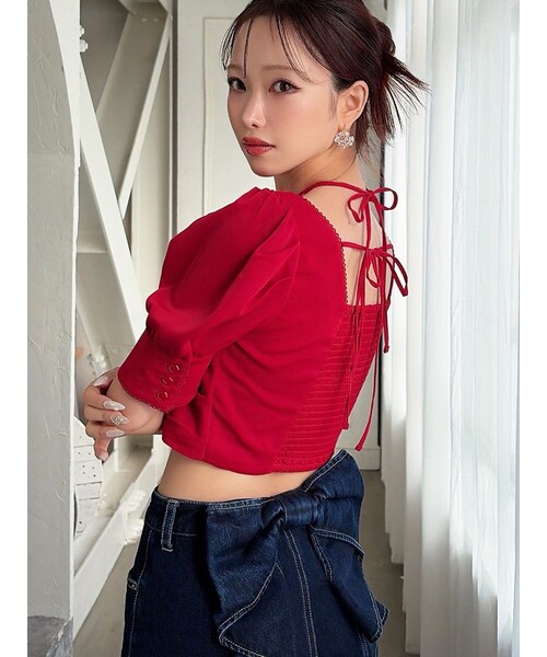 RESEXXY（リゼクシー）の「ピコレーストリミングブラウス【セットアップ着用可能】（シャツ/ブラウス・レディース・アイボリー/ブラック/レッド・F）」の3枚目の写真