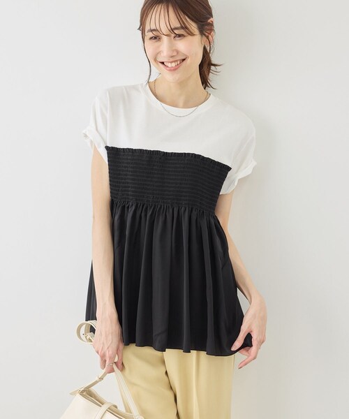 ROPE' PICNIC(ロペピクニック)の「【ベストヒット】シャーリングドッキングハーフスリーブカットソー(Tシャツ/カットソー・レディース・ブラック/ブラック系/ホワイト系/ベージュ・F)」の12枚目の写真