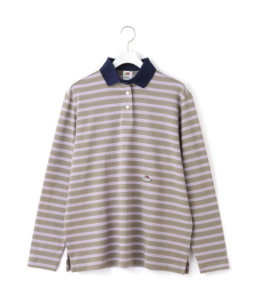 ADAM ET ROPE'(アダムエロペ)の「【HOMME girls×FRUIT OF THE LOOM】Striped Long Sleeve Polo(ポロシャツ・レディース・ラベンダー・S)」の2枚目の写真