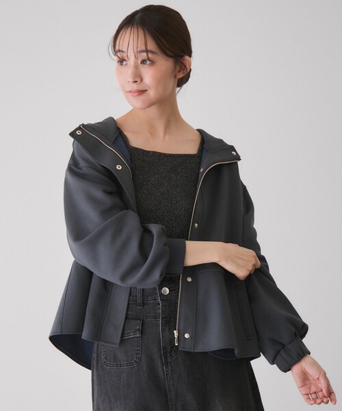 Jayro(ジャイロ)の「ダンボールニットフード付きブルゾン(ブルゾン・レディース・チャコール/ホワイト系/ダークブラウン/ピンク系・M)」の6枚目の写真