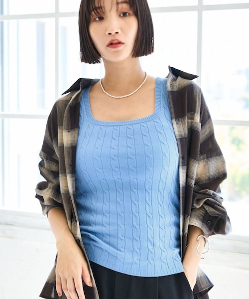 VIS（ビス）の「【前後2WAY】ケーブルニットタンクトップ（タンクトップ・レディース・チャコール/ベージュ/サックス・F）」の7枚目の写真