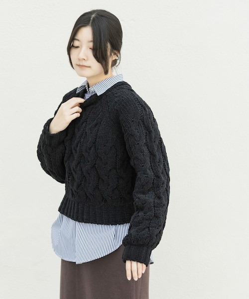 EKAL（エカル）の「ケーブルモールニットプルオーバー（ニット/セーター・レディース・L.ブルー/L.グレー/ブラック・One）」の8枚目の写真
