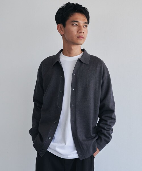 URBAN RESEARCH DOORS（アーバンリサーチドアーズ）の「『XLサイズ/WEB限定/仁村紗和さん着用』『UR TECH 200日ニット』シャツ カーディガン（カーディガン/ボレロ・メンズ・YEL KHK/BROWN/CHARCOAL/L/GRY/BLUE GREEN・M/L/XL）」の16枚目の写真