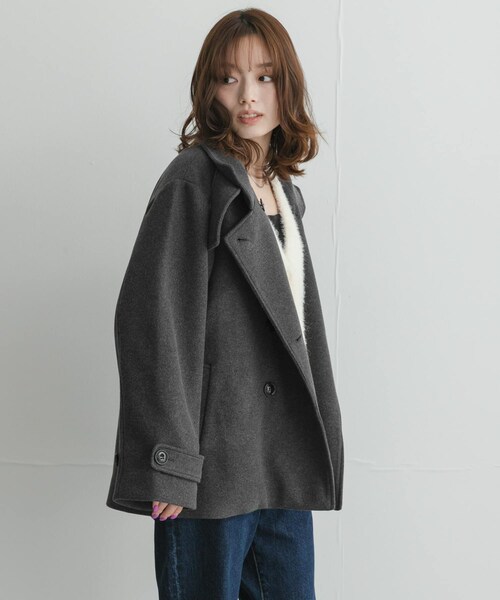 URBAN RESEARCH Sonny Label（アーバンリサーチサニーレーベル）の「メルトンジャージースタンドカラーコート（テーラードジャケット・レディース・L.グレー/チャコールグレー/モカ・Free）」の7枚目の写真