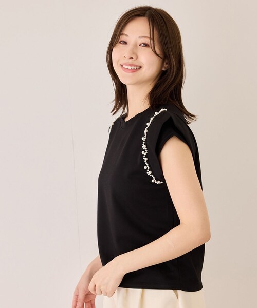 Jayro(ジャイロ)の「フレンチスリーブパールポンチカットソー(Tシャツ/カットソー・レディース・ブラック/ホワイト系・F)」の5枚目の写真