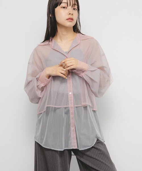 KBF（ケイビーエフ）の「チュールレイヤードシャツ（シャツ/ブラウス・レディース・GRYck×GRY/PINK×GRAY/BRN×BLUE/BRNck×BEG・one）」の22枚目の写真