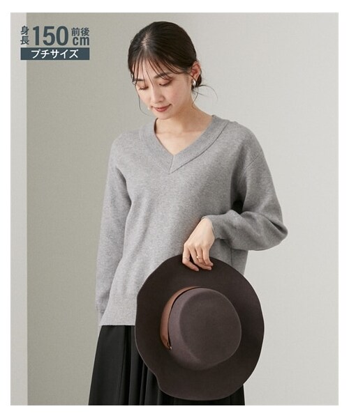 nissen（ニッセン）の「小さいサイズ　スウェットライクVネックニット　低身長さん・小柄女性（ニット/セーター・レディース・ミルクベージュ/杢グレー/バーガンディー/ブラック/杢モカ/オートミール杢・PSS/PS）」の10枚目の写真