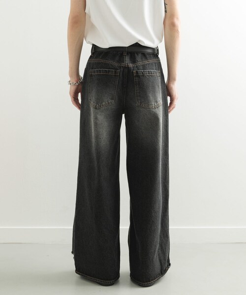 SENSE OF PLACE by URBAN RESEARCH（センスオブプレイスバイアーバンリサーチ）の「『ユニセックス』ダメージデニムワイドパンツ（デニムパンツ・メンズ・BLACK/D.INDIGO・M/L）」の12枚目の写真