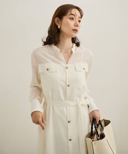ROPE'（ロペ）の「【洗える】サファリシャツドレス（シャツワンピース・レディース・オフホワイト/ブラウン・36/38）」の6枚目の写真