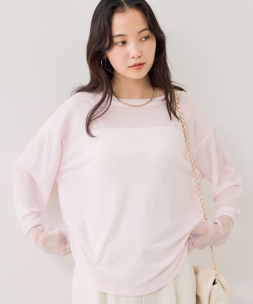 VIS（ビス）の「ラメメッシュスリーブ切り替えシアーロンT（Tシャツ/カットソー・レディース・ブラック/ライトグレー/ホワイト/ピンク・F）」の4枚目の写真