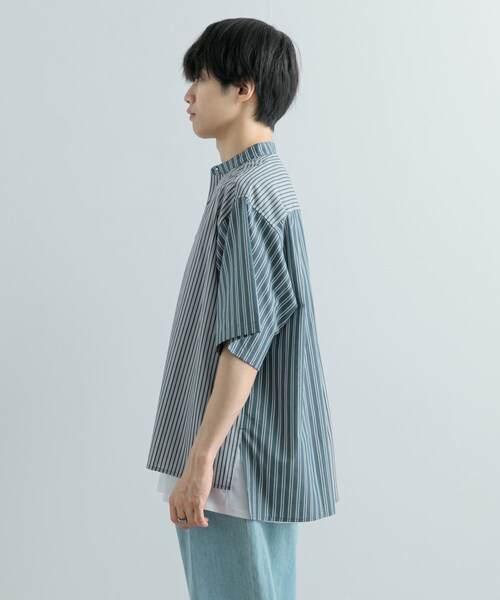 SENSE OF PLACE by URBAN RESEARCH（センスオブプレイスバイアーバンリサーチ）の「『ユニセックス』ストライプブロックドルーズシャツ（シャツ/ブラウス・メンズ・GREG×BEG/BLU×LBLU/CHC×BLK・M/L）」の7枚目の写真