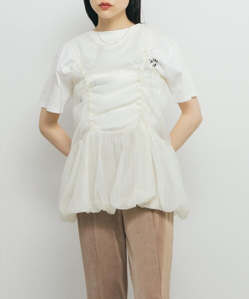 KBF（ケイビーエフ）の「ドロストバルーンスリーブレストップス（チュニック・レディース・IVORY/MAUVE GRAY/BLACK・one）」の5枚目の写真