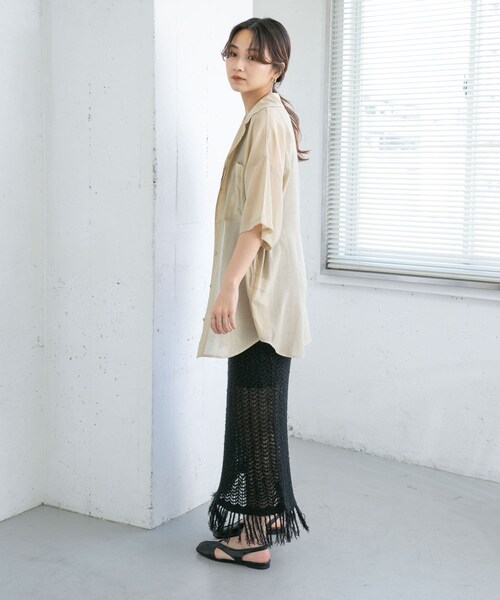 KBF（ケイビーエフ）の「フリンジ透かし編みニットスカート（スカート・レディース・BROWN/BEIGE/BLACK・one）」の11枚目の写真