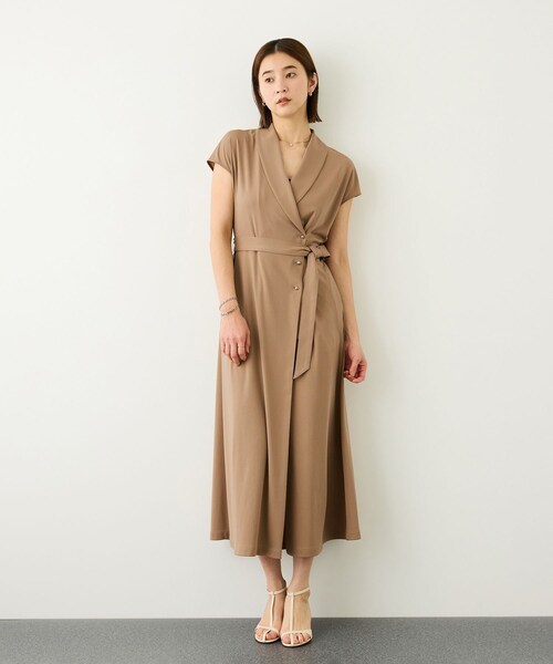 ROPE'(ロペ)の「ジャージラップフレンチスリーブワンピース/UVカット・接触冷感・吸水速乾・イージーケア(ワンピース・レディース・ブラック/キャメル・36/38)」の13枚目の写真