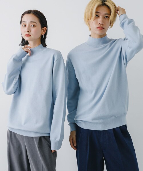 SENSE OF PLACE by URBAN RESEARCH(センスオブプレイスバイアーバンリサーチ)の「ストレッチモックネックニット(ニット/セーター・メンズ・IVORY/BLACK/BROWN/COGNAC/BLK×IVO/L.BLUE/NAVY・M/L)」の7枚目の写真