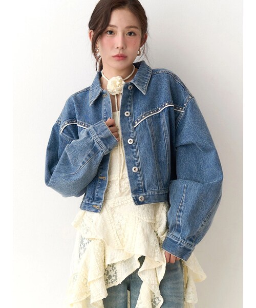 CALNAMUR（カルナムール）の「ヨークデザインデニムジャケット（デニムジャケット・レディース・アイボリー/グリーン/インディゴ/クリア/ブラック/ブルー・F）」の22枚目の写真