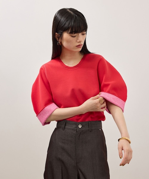 ADAM ET ROPE'(アダムエロペ)の「【サステナブル】ダブルフェイスニットトップス(ニット/セーター・レディース・ブラック/チャコール/レッド・F)」の3枚目の写真