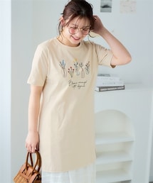 nissen | 大きいサイズ　肌触りが気持ち良い綿１００％ＡラインプリントチュニックＴシャツ（接触冷感・UVカット）(チュニック)