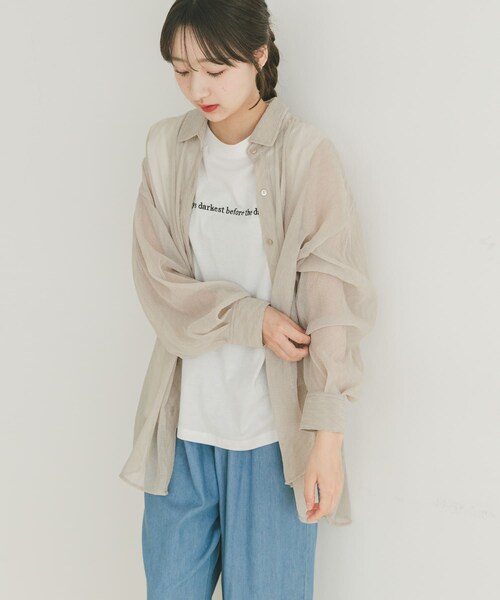 ITEMS URBANRESEARCH（アイテムズ アーバンリサーチ）の「ショルダータックロゴTシャツ（Tシャツ/カットソー・レディース・WHT/CHA/L.PNK・FREE）」の14枚目の写真