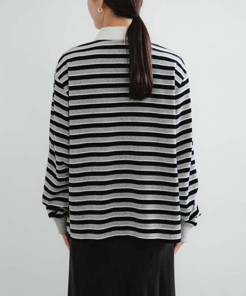 URBAN RESEARCH（アーバンリサーチ）の「『UR TECH』ベロアボーダーラガーシャツ（Tシャツ/カットソー・レディース・CHERRY RED/GRAY・FREE）」の4枚目の写真