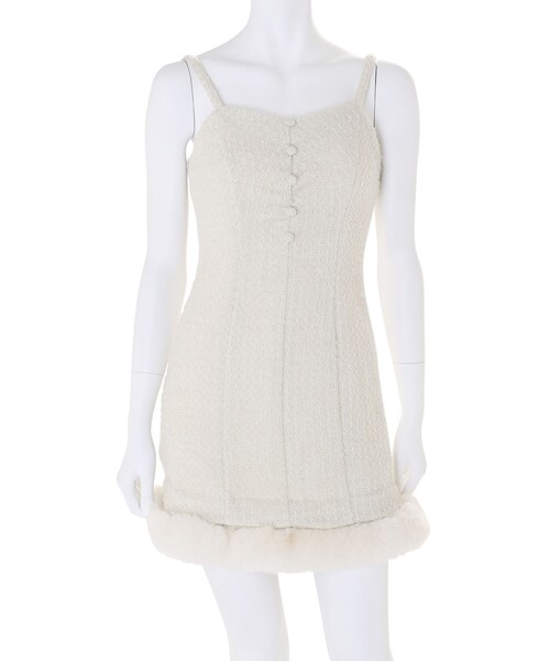 EATME（イートミー）の「フェイクファー付きミニジャンスカ（ジャンパースカート・レディース・オフホワイト/ブラック・M/S）」の8枚目の写真