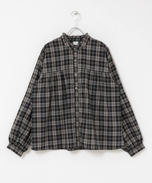 URBAN RESEARCH DOORS(アーバンリサーチドアーズ)の「フリルネックチェックブラウス(シャツ/ブラウス・レディース・BLACK/BEIGE・Free)」の4枚目の写真