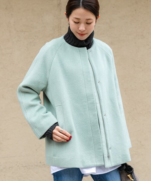 URBAN RESEARCH Sonny Label（アーバンリサーチサニーレーベル）の「ノーカラーショートコート（ノーカラージャケット・レディース・ミント/ブラック/ベージュ・FREE）」の21枚目の写真