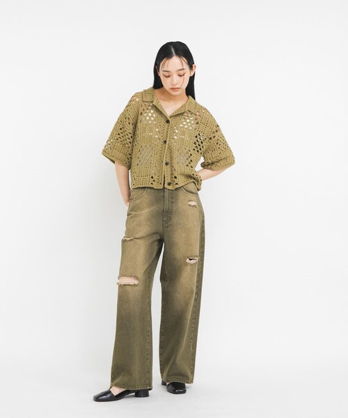 KBF（ケイビーエフ）の「マッドクラッシュデニム（デニムパンツ・レディース・KHAKI/BLUE・36/38）」の10枚目の写真