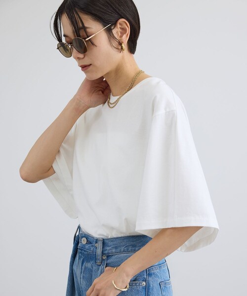 ADAM ET ROPE'(アダムエロペ)の「プリマベールハーフスリーブTシャツ / UVケア(Tシャツ/カットソー・レディース・ブラック/オフホワイト/キャメル・F)」の16枚目の写真