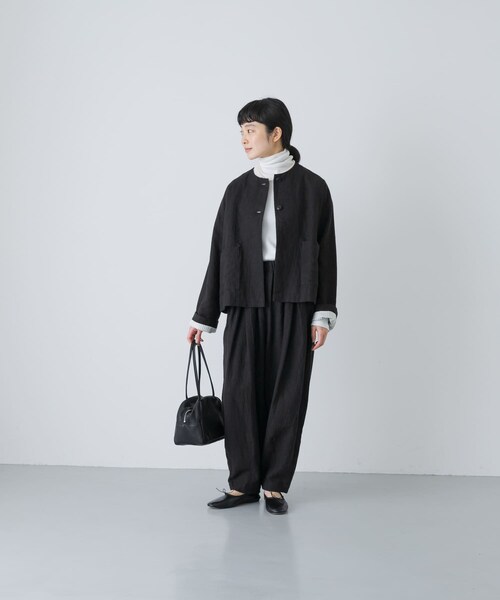 かぐれ(カグレ)の「リネンラミーノーカラージャケット(ノーカラージャケット・レディース・CHARCOAL/BLACK・Free)」の8枚目の写真