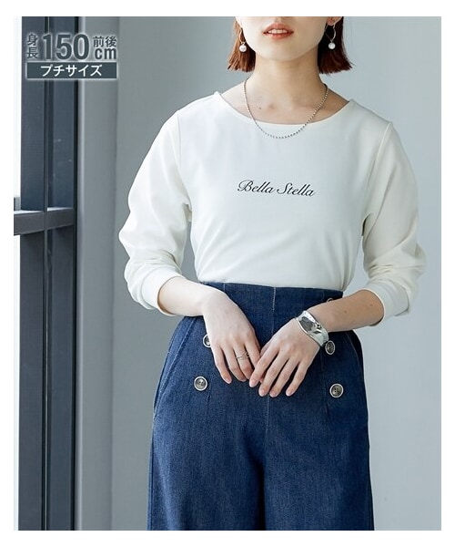 nissen（ニッセン）の「小さいサイズ　カットジョーゼットロゴプリント長袖Tシャツ　低身長さん・小柄女性（Tシャツ/カットソー・レディース・オフベージュ/ブルー/ブラック・PS）」の4枚目の写真