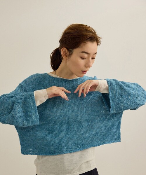 ROPE'（ロペ）の「【洗える】スラブリネン ボートネックプルオーバー（ニット/セーター・レディース・ホワイト/ベージュ/ターコイズ・F）」の19枚目の写真