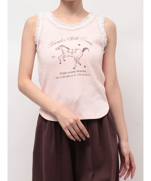 CALNAMUR（カルナムール）の「ウエスタングラフィックタンクトップ（タンクトップ・レディース・ホワイト/ピンク/ブラウン・F）」の5枚目の写真
