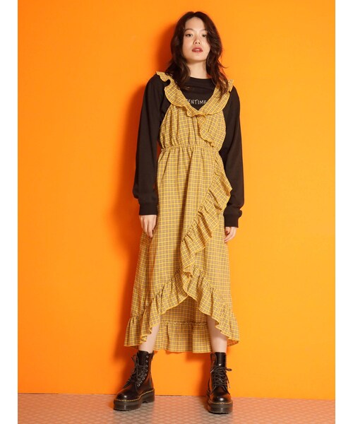 jouetie（ジュエティ）の「フリルキャミワンピース（ワンピース・レディース・イエロー/レッド/ブラウン/ブルー・M）」の7枚目の写真