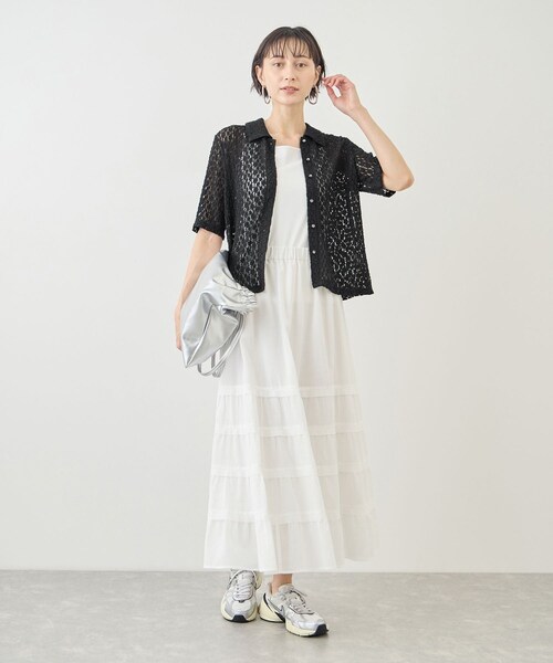 ROPE' PICNIC(ロペピクニック)の「【ちゃんと+かわいい保証】カットレースポロトップス/リンクコーデ(シャツ/ブラウス・レディース・ブラック/ホワイト/サックス・F)」の6枚目の写真
