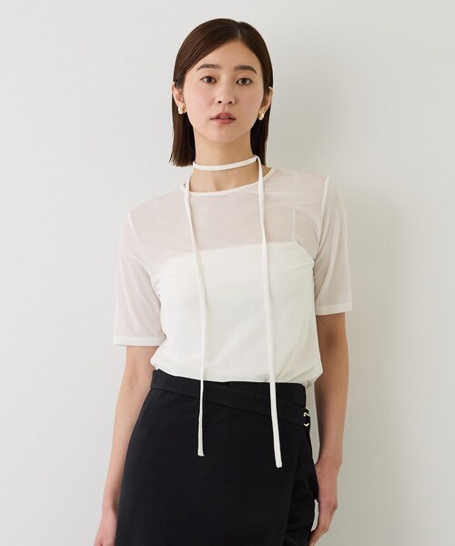 ROPE'(ロペ)の「チョーカーコード付きシアーベロアTシャツ/イージーケア(Tシャツ/カットソー・レディース・オフホワイト/ブラウン/キャメル・36/38)」の22枚目の写真
