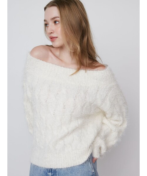 CALNAMUR（カルナムール）の「2WAY MIX YARN CABLE KNIT/２WAYヤーンケーブルニット（ニット/セーター・レディース・ホワイト/グレー/イエロー・F）」の7枚目の写真