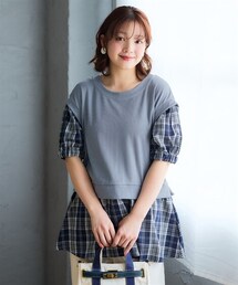 nissen | ＜大きいサイズ＞異素材使いフェイクベストトップス(Tシャツ/カットソー)