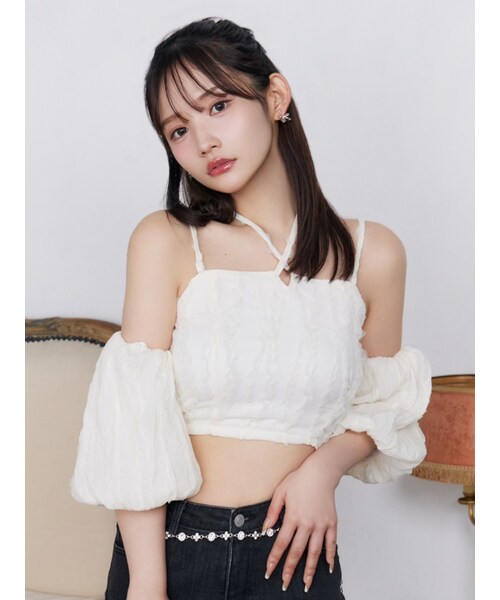 EATME（イートミー）の「バルーンスリーブオフショルダーブラウス（シャツ/ブラウス・レディース・アイボリー/ピンク/ブラック・F）」の7枚目の写真