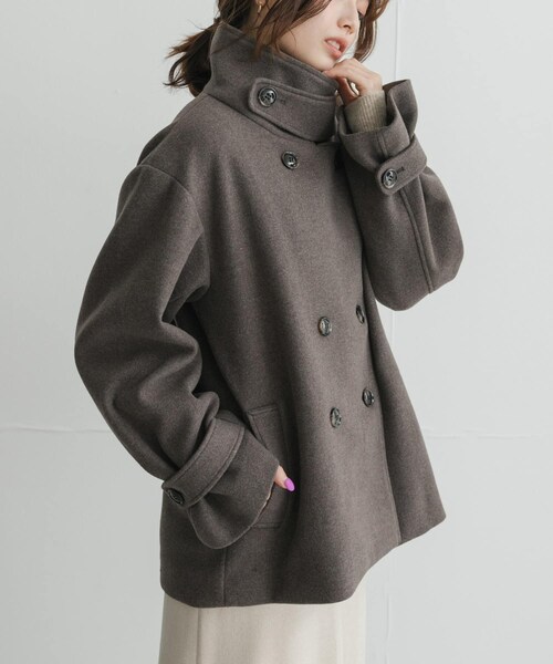 URBAN RESEARCH Sonny Label（アーバンリサーチサニーレーベル）の「メルトンジャージースタンドカラーコート（テーラードジャケット・レディース・L.グレー/チャコールグレー/モカ・Free）」の3枚目の写真