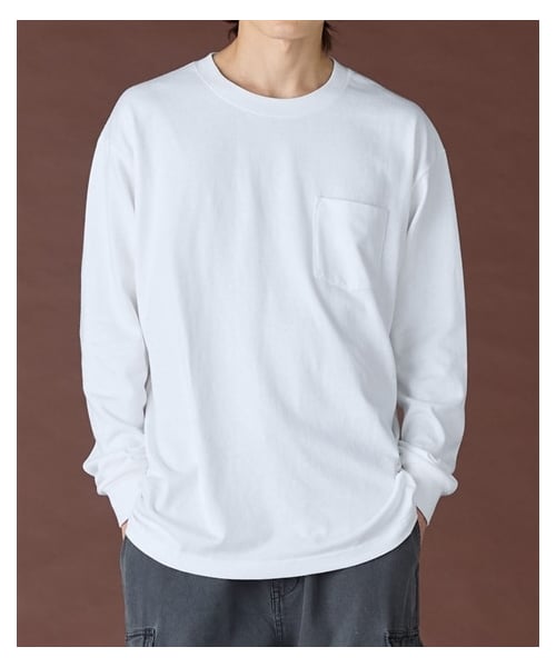 nissen（ニッセン）の「綿１００％ヘビーウェイトオーバーサイズ長袖Tシャツ（胸ポケット付）【大きいサイズ有】（Tシャツ/カットソー・メンズ・オフホワイト/チャコール/ネイビー/黒・M/L/LL/3L/4L/5L/6L/8L/10L）」の11枚目の写真