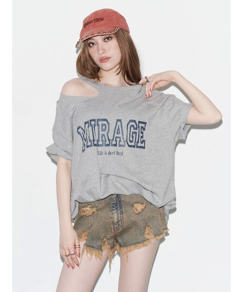 EVRIS（エヴリス）の「カットダメージBIG Tシャツ（Tシャツ/カットソー・レディース・グレー/レッド/ホワイト・F）」の6枚目の写真