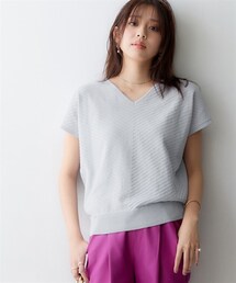 nissen | 【UVカット・遮熱】洗える半袖バイヤスリブニット(ニット/セーター)