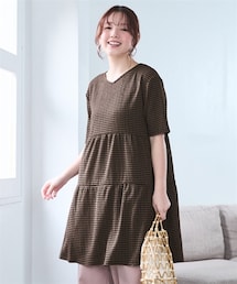 nissen | <大きいサイズ>涼しいサラサラカットソー楊柳ゆるシルエット5分袖チュニック(チュニック)