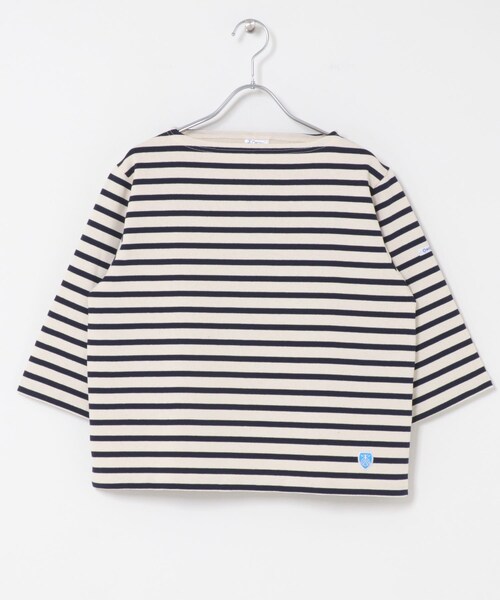 URBAN RESEARCH DOORS（アーバンリサーチドアーズ）の「ORCIVAL　SHORT LENGTH BOAT NECK PULLOVER（Tシャツ/カットソー・レディース・EC×MARINE/BROW×WHI/BROW×ELA/EC×BON・2）」の6枚目の写真